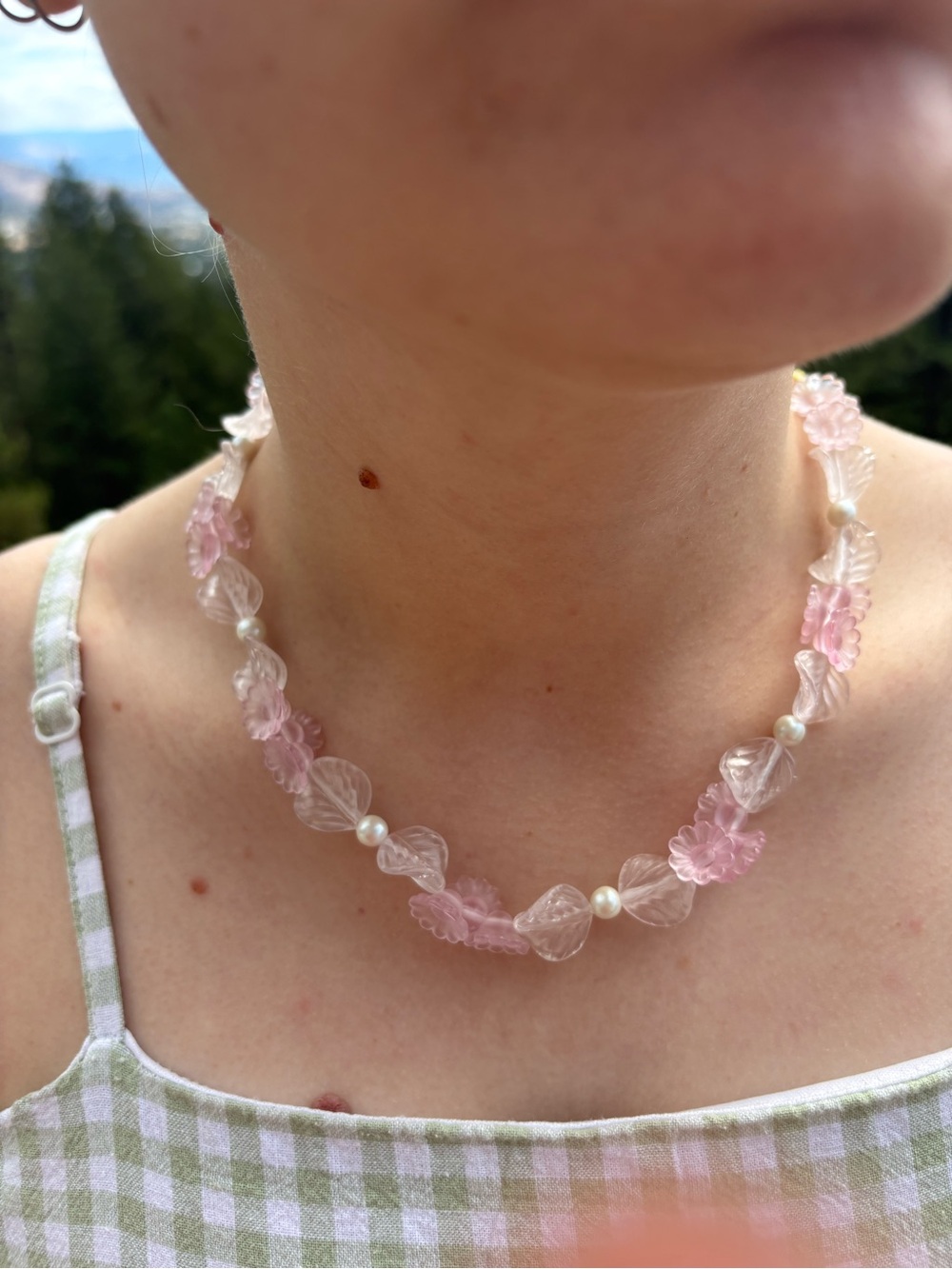 Acrylic Delicate Pink Floral Necklace Avon